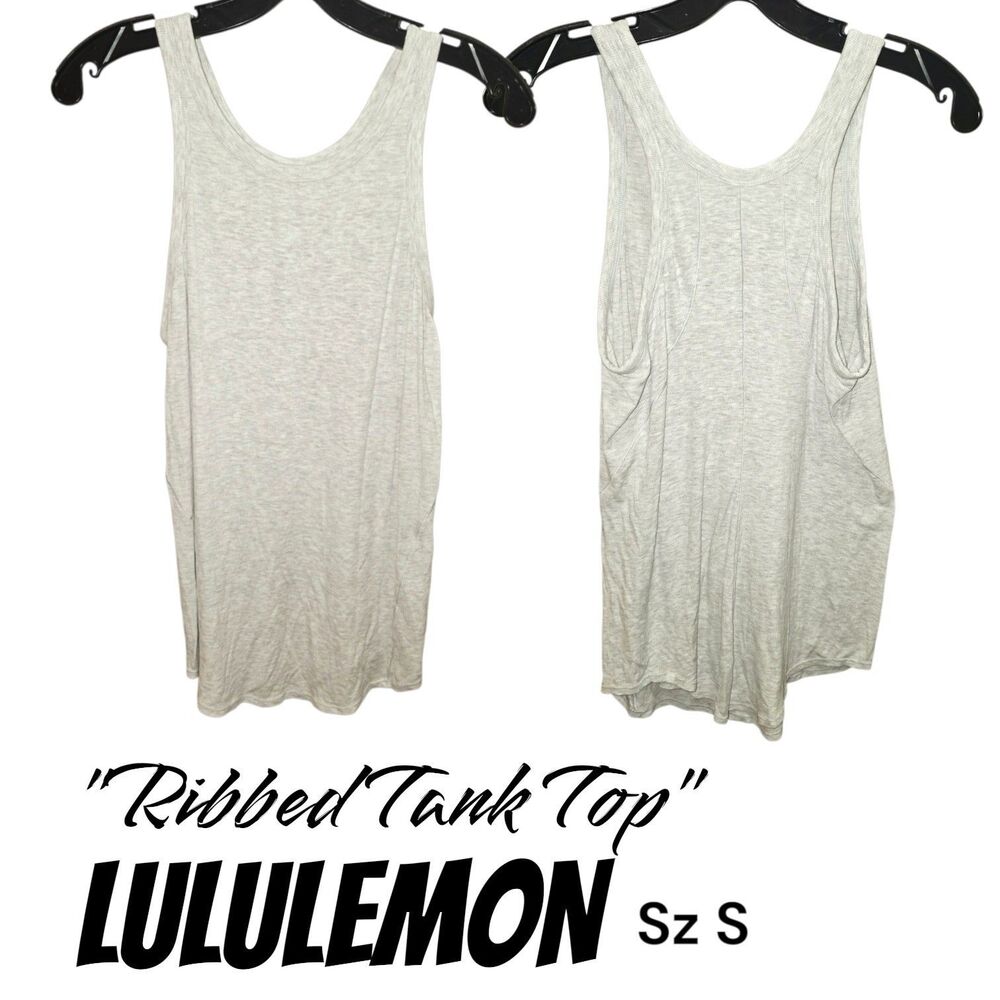 Lululemon Sz S Gray Ribbed Rounded Hem Super Soft Yoga Casual Logo Tank Top